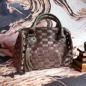 Faux Leather and Faux Fur Bag With Tassel and Rhinestones. Granny core